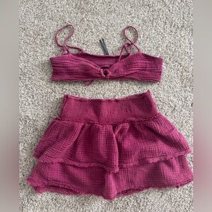 Anthropologie Berry Mini Skirt Set
